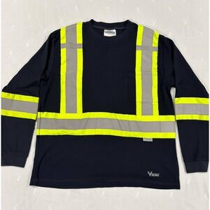 Viking Hi-Vis Reflective Safety Shirt Navy Blue Long Sleeve UPF 50+ XL CSA ANSI